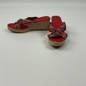 Naturalizer Sensitive Red Wedge Sandals Size 10M Espadrille Bow Slide Summer